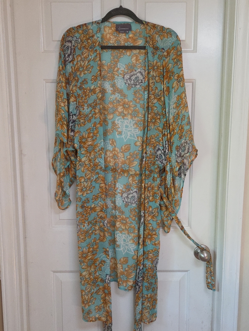 Anthropologie Kimono Teal and Orange Floral Cover-Up One Size